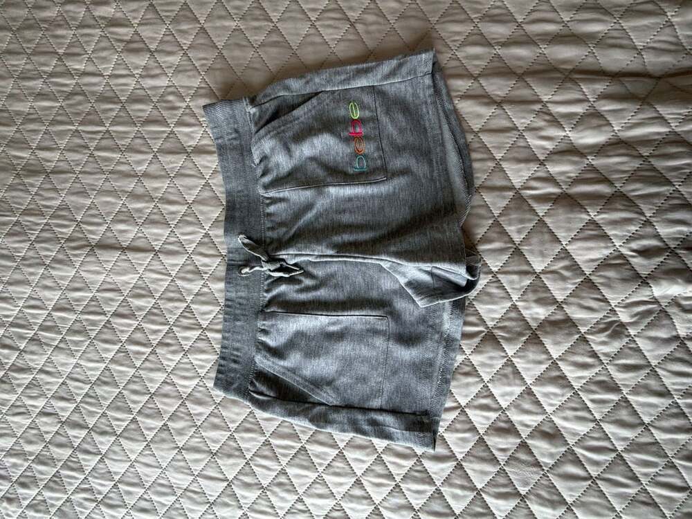 bebe Sport Women's Heather Gray Lounge Shorts with Rainbow Logo Embroidery